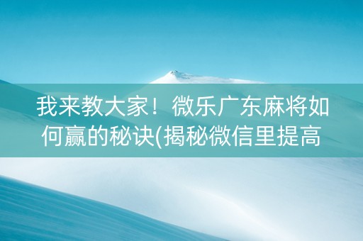 我来教大家！微乐广东麻将如何赢的秘诀(揭秘微信里提高胜率)