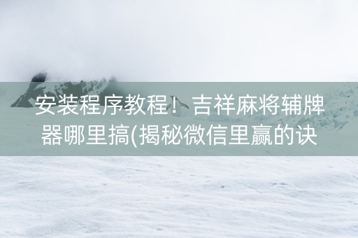 安装程序教程！吉祥麻将辅牌器哪里搞(揭秘微信里赢的诀窍)