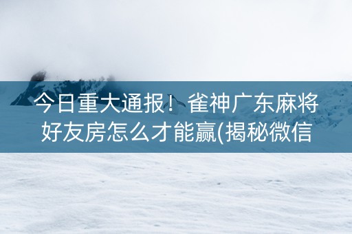 今日重大通报！雀神广东麻将好友房怎么才能赢(揭秘微信里确实有猫腻)