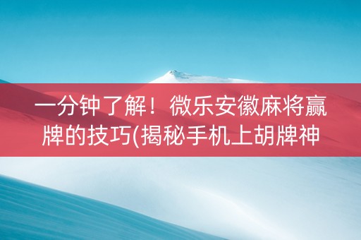 一分钟了解！微乐安徽麻将赢牌的技巧(揭秘手机上胡牌神器)