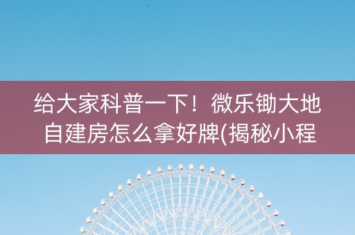 给大家科普一下！微乐锄大地自建房怎么拿好牌(揭秘小程序怎么容易赢)