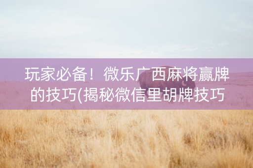 玩家必备！微乐广西麻将赢牌的技巧(揭秘微信里胡牌技巧)