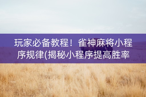 玩家必备教程！雀神麻将小程序规律(揭秘小程序提高胜率)