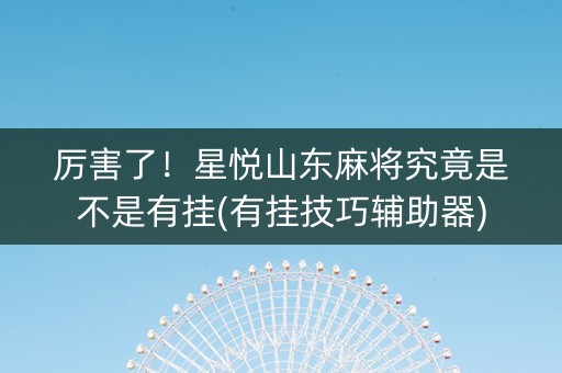 厉害了！星悦山东麻将究竟是不是有挂(有挂技巧辅助器)