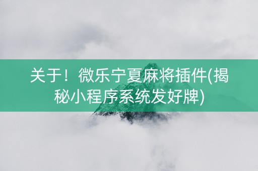 关于！微乐宁夏麻将插件(揭秘小程序系统发好牌)