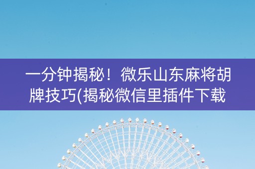 一分钟揭秘！微乐山东麻将胡牌技巧(揭秘微信里插件下载)