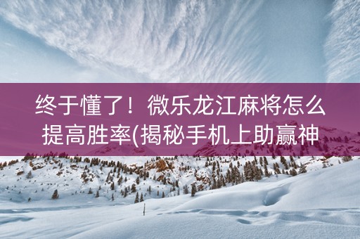终于懂了！微乐龙江麻将怎么提高胜率(揭秘手机上助赢神器)