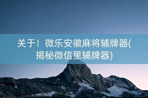关于！微乐安徽麻将辅牌器(揭秘微信里辅牌器)