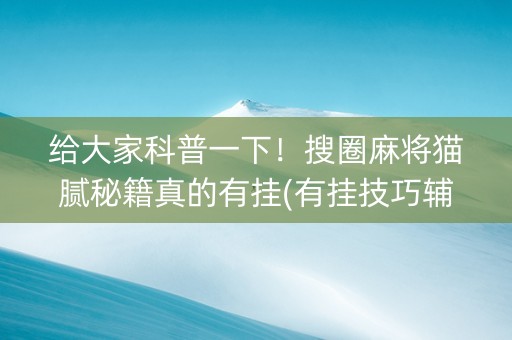 给大家科普一下！搜圈麻将猫腻秘籍真的有挂(有挂技巧辅助器)