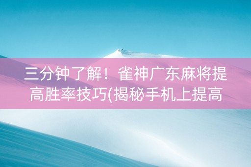三分钟了解！雀神广东麻将提高胜率技巧(揭秘手机上提高胜率)