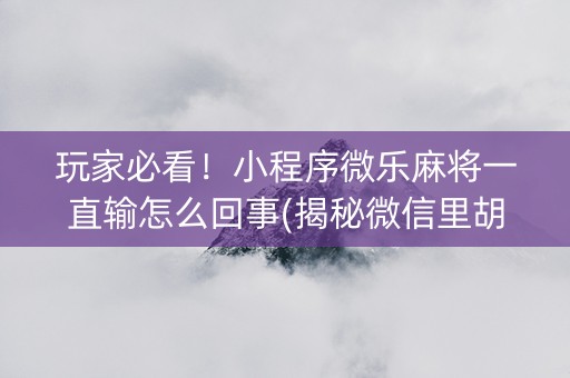 玩家必看！小程序微乐麻将一直输怎么回事(揭秘微信里胡牌神器)