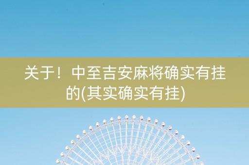 关于！中至吉安麻将确实有挂的(其实确实有挂)