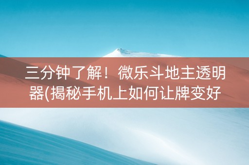 三分钟了解！微乐斗地主透明器(揭秘手机上如何让牌变好)