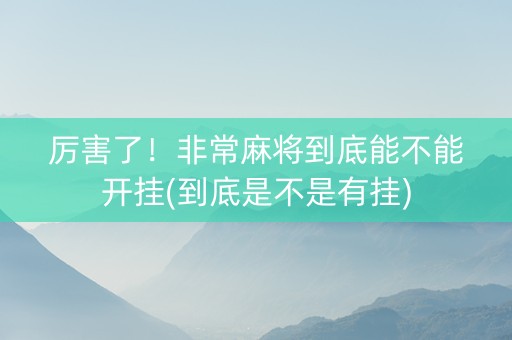 厉害了！非常麻将到底能不能开挂(到底是不是有挂)