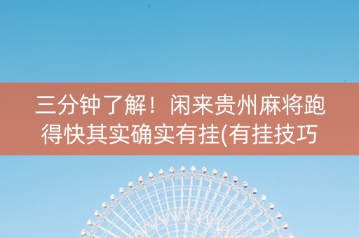 三分钟了解！闲来贵州麻将跑得快其实确实有挂(有挂技巧辅助器)