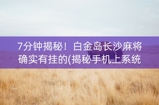 7分钟揭秘！白金岛长沙麻将确实有挂的(揭秘手机上系统发好牌)
