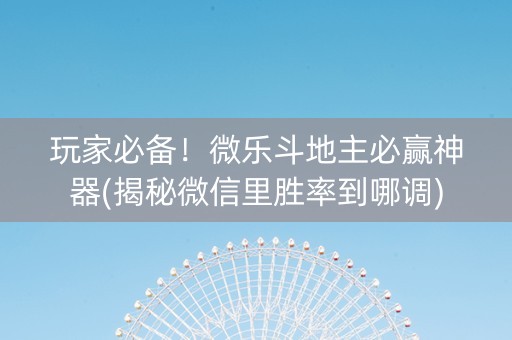 玩家必备！微乐斗地主必赢神器(揭秘微信里胜率到哪调)