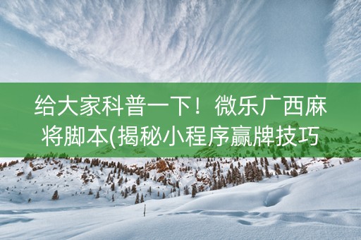 给大家科普一下！微乐广西麻将脚本(揭秘小程序赢牌技巧)
