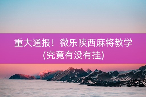 重大通报！微乐陕西麻将教学(究竟有没有挂)