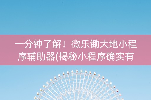 一分钟了解！微乐锄大地小程序辅助器(揭秘小程序确实有猫腻)