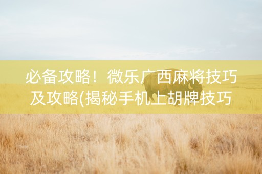 必备攻略！微乐广西麻将技巧及攻略(揭秘手机上胡牌技巧)