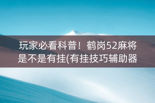 玩家必看科普！鹤岗52麻将是不是有挂(有挂技巧辅助器)