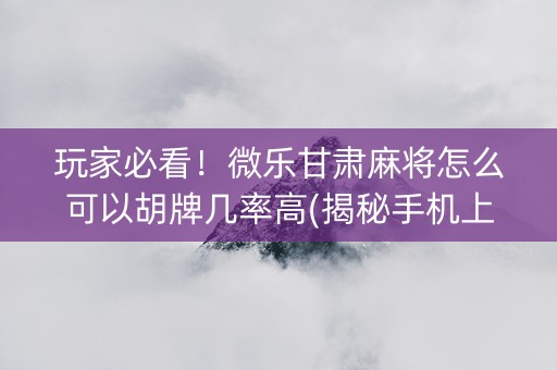 玩家必看！微乐甘肃麻将怎么可以胡牌几率高(揭秘手机上胜率到哪调)