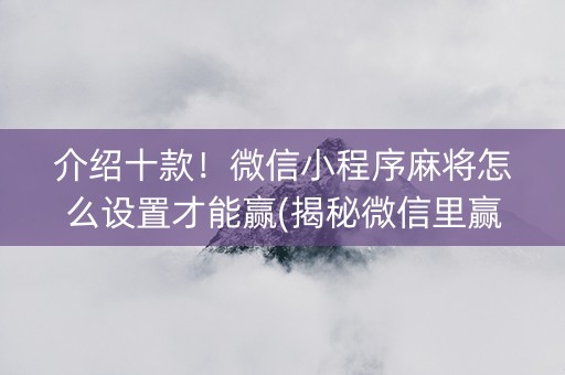 介绍十款！微信小程序麻将怎么设置才能赢(揭秘微信里赢的诀窍)