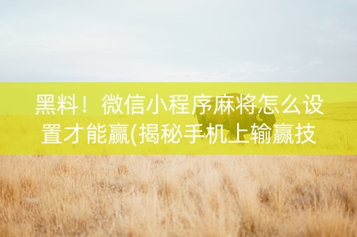 黑料！微信小程序麻将怎么设置才能赢(揭秘手机上输赢技巧)