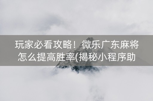 玩家必看攻略！微乐广东麻将怎么提高胜率(揭秘小程序助赢神器)