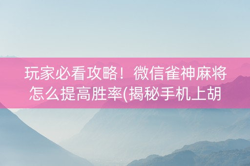 玩家必看攻略！微信雀神麻将怎么提高胜率(揭秘手机上胡牌神器)