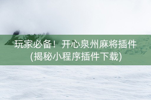 玩家必备！开心泉州麻将插件(揭秘小程序插件下载)
