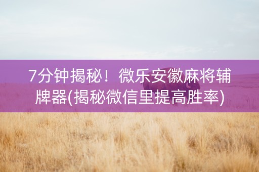 7分钟揭秘！微乐安徽麻将辅牌器(揭秘微信里提高胜率)