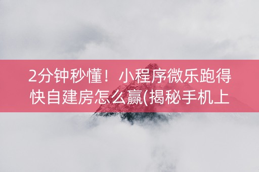 2分钟秒懂！小程序微乐跑得快自建房怎么赢(揭秘手机上提高胜率)
