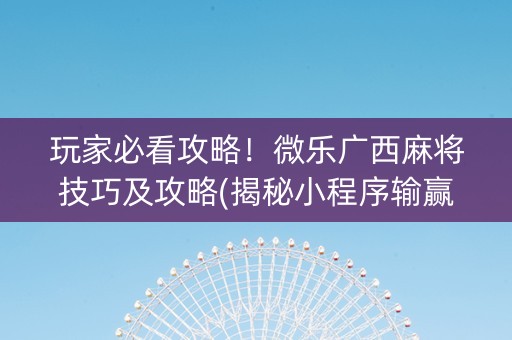 玩家必看攻略！微乐广西麻将技巧及攻略(揭秘小程序输赢技巧)