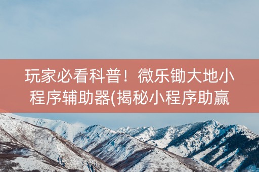 玩家必看科普！微乐锄大地小程序辅助器(揭秘小程序助赢软件)