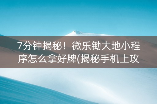7分钟揭秘！微乐锄大地小程序怎么拿好牌(揭秘手机上攻略插件)