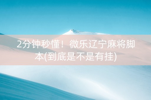 2分钟秒懂！微乐辽宁麻将脚本(到底是不是有挂)
