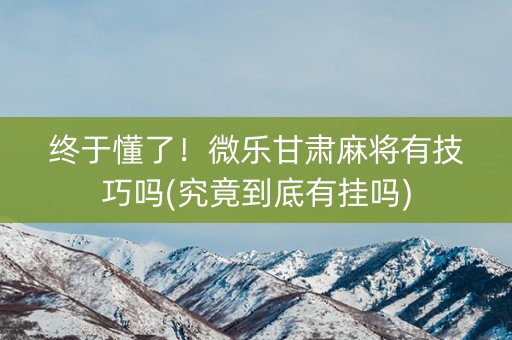 终于懂了！微乐甘肃麻将有技巧吗(究竟到底有挂吗)