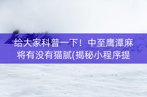 给大家科普一下！中至鹰潭麻将有没有猫腻(揭秘小程序提高胜率)
