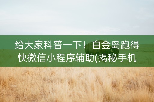 给大家科普一下！白金岛跑得快微信小程序辅助(揭秘手机上提高胜率)