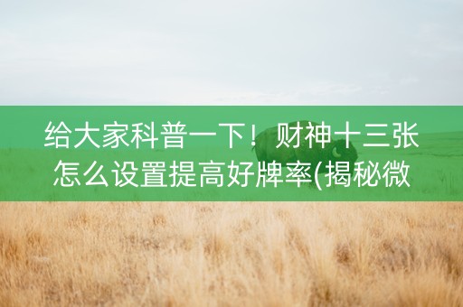 给大家科普一下！财神十三张怎么设置提高好牌率(揭秘微信里怎么容易赢)