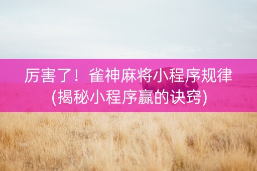 厉害了！雀神麻将小程序规律(揭秘小程序赢的诀窍)