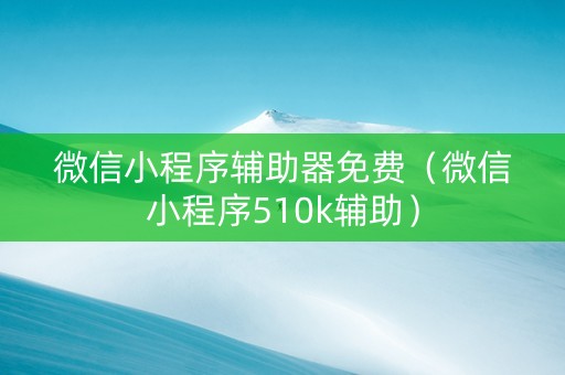 微信小程序辅助器免费（微信小程序510k辅助）