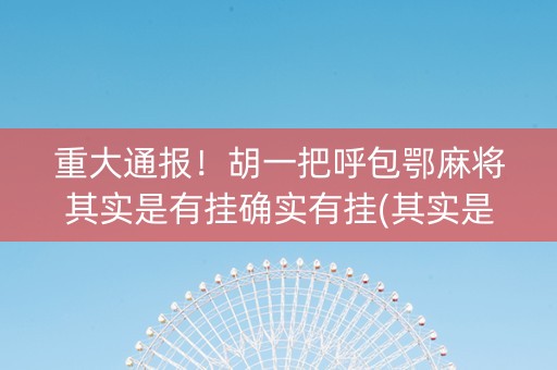 重大通报！胡一把呼包鄂麻将其实是有挂确实有挂(其实是有挂的)