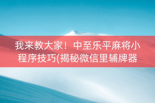 我来教大家！中至乐平麻将小程序技巧(揭秘微信里辅牌器)