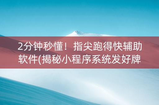 2分钟秒懂！指尖跑得快辅助软件(揭秘小程序系统发好牌)