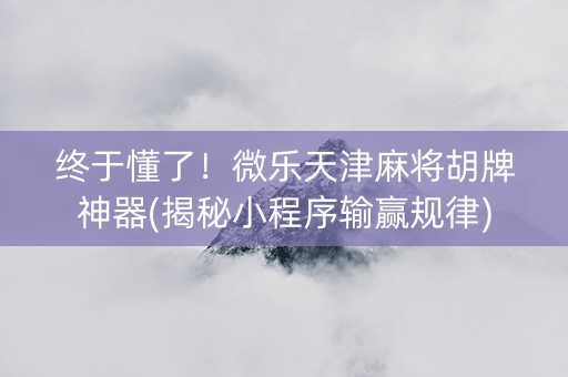 终于懂了！微乐天津麻将胡牌神器(揭秘小程序输赢规律)