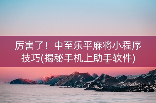 厉害了！中至乐平麻将小程序技巧(揭秘手机上助手软件)