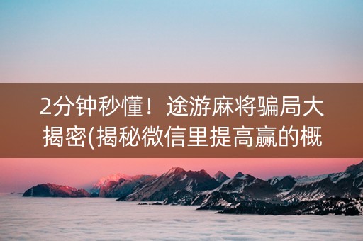 2分钟秒懂！途游麻将骗局大揭密(揭秘微信里提高赢的概率)